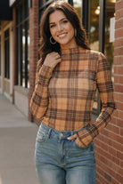 Plaid Mesh Mock Neck