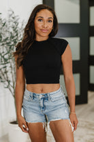 Black crop top, ribbed knit top, raglan sleeve top, women's cropped shirt, high-stretch crop top, athleisure style, street style basics, black ribbed top