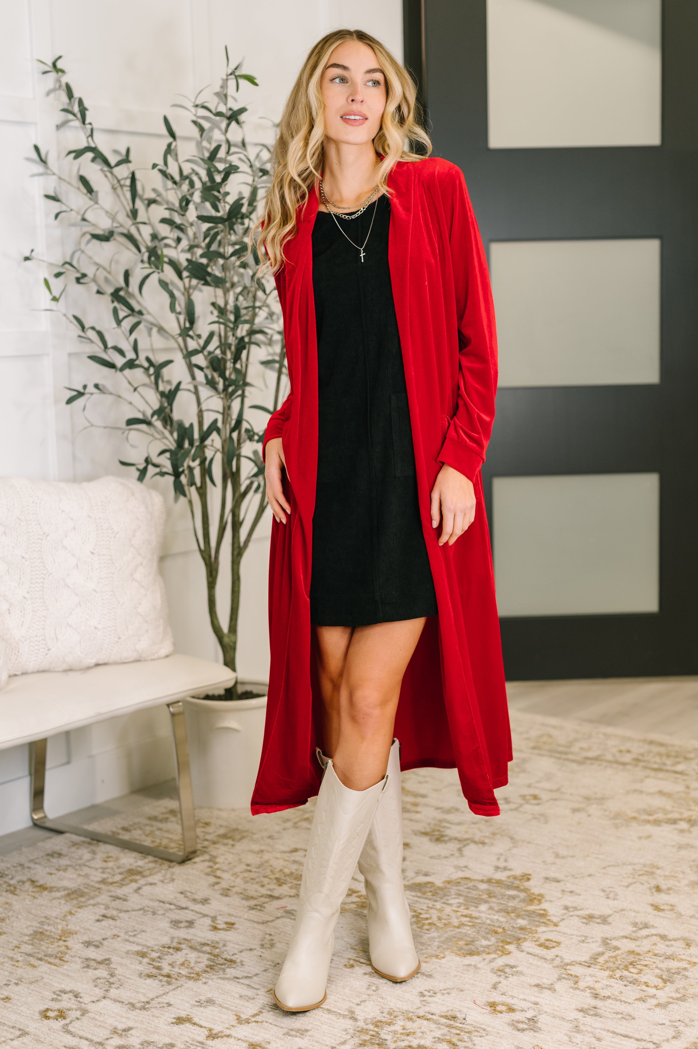 long velvet cardigan