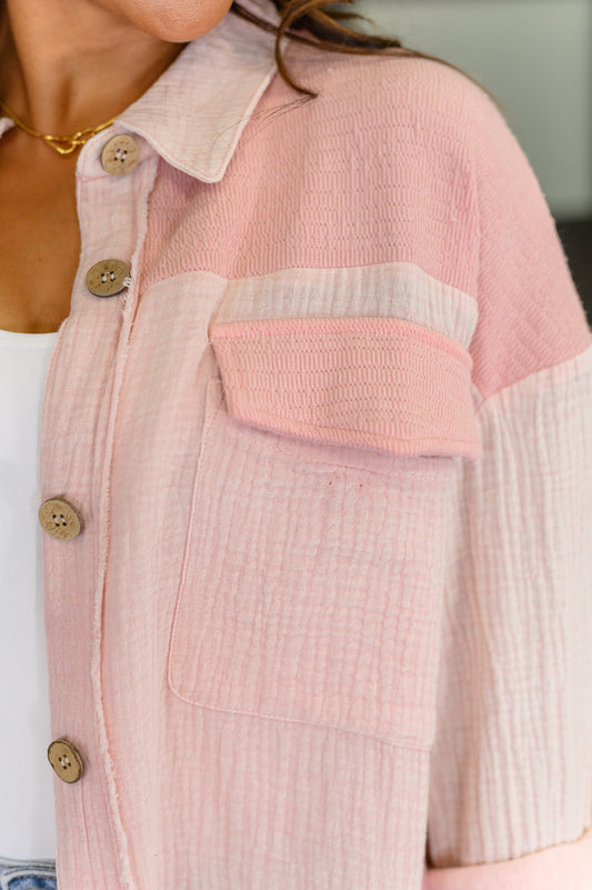 Hot & Unbothered Full Front Button Down Shacket in Pink