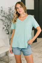 Mint V-neck tee, women's relaxed fit t-shirt, heathered cotton tee, pastel green top, sheer layering shirt, breathable cotton v-neck, casual summer tee.