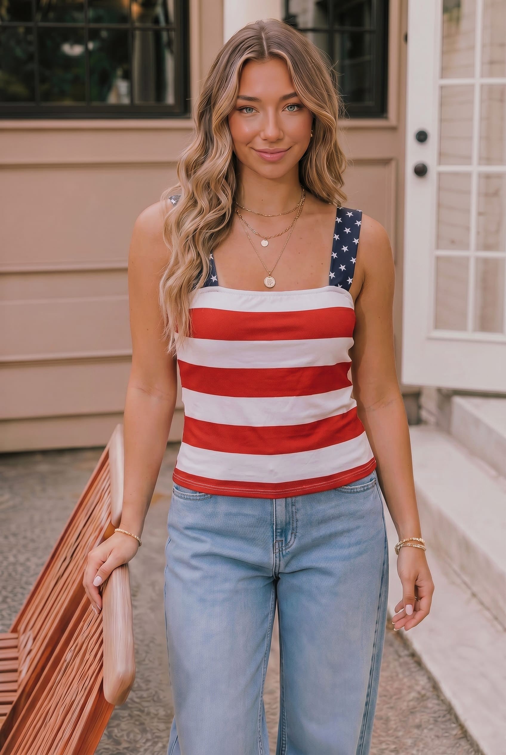 Patriotic tank top, 4th of July outfit, American flag shirt, stars and stripes top, summer holiday apparel, women's patriotic clothing, red white and blue tank.