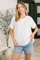 Ivory waffle knit, relaxed tee, women's short sleeve top, textured knit shirt, ivory basic tee, casual stretch top, vintage style tee, FabKnits clothing.