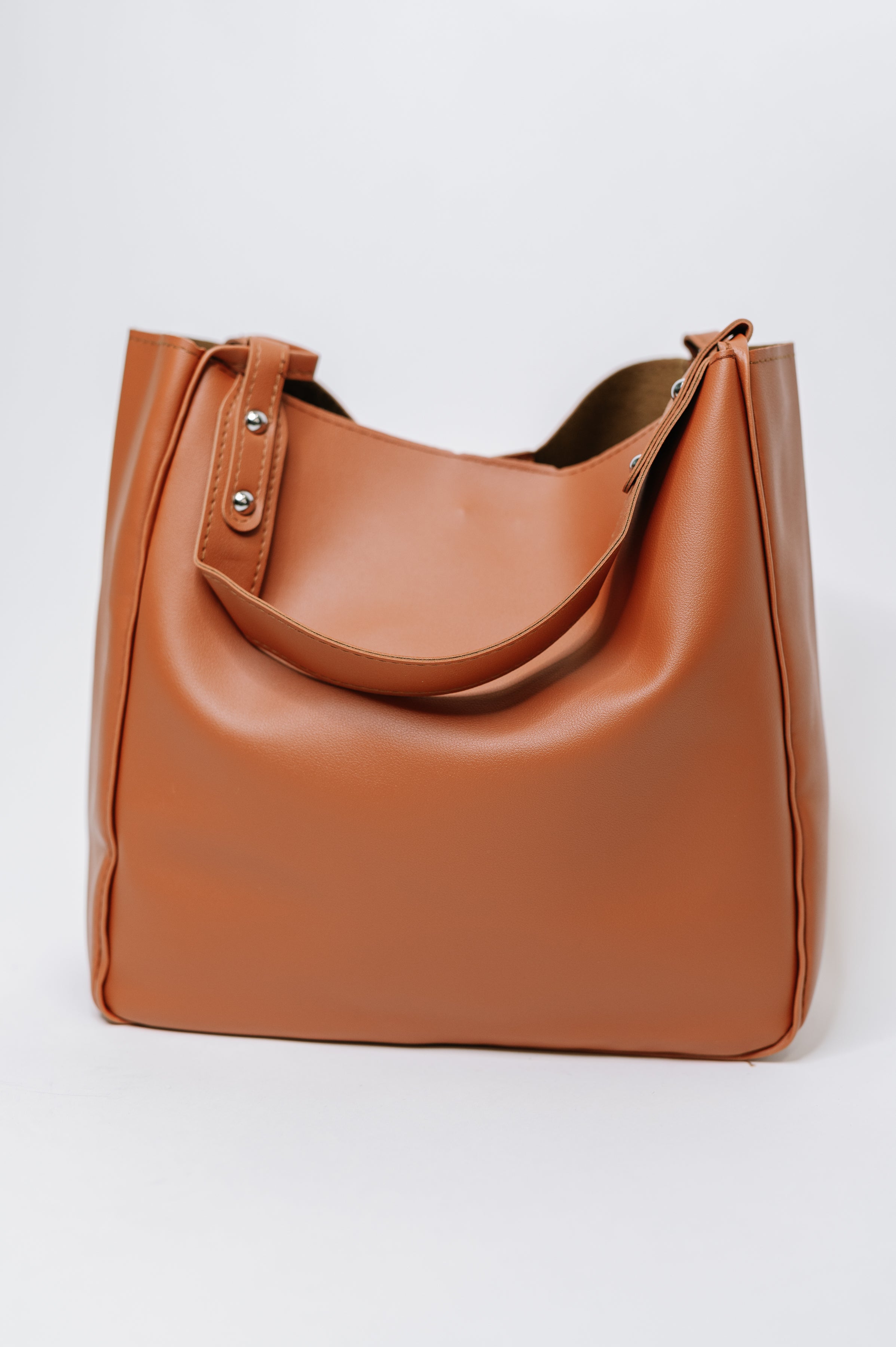 camel shoulder bag, faux leather handbag, vegan leather tote, chic brown purse, silver hardware bag, everyday shoulder bag, minimalist handbag, My Whole Life bag