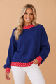 Wine Polka Dot Trim Oversized Mock Neck Sweatshirt