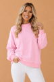Wine Polka Dot Trim Oversized Mock Neck Sweatshirt