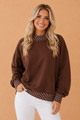Wine Polka Dot Trim Oversized Mock Neck Sweatshirt