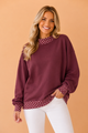 Wine Sweatshirt, Polka Dot Trim, Mock Neck Top, Oversized Tunic, Women's Casual Apparel, Whimsical Loungewear, Designer Basics, Comfortable Fall Fashion.
