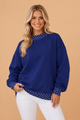 Wine Polka Dot Trim Oversized Mock Neck Sweatshirt