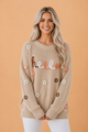 Floral embroidered sweater, oversized knit top, "Hello" script sweater, beige longline knitwear, feminine casual sweater, cotton blend knit, aesthetic cottagecore sweater, lightweight loose fit sweater.