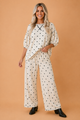 Chic Polka Dot Puff Sleeve Two-Piece Pant Set