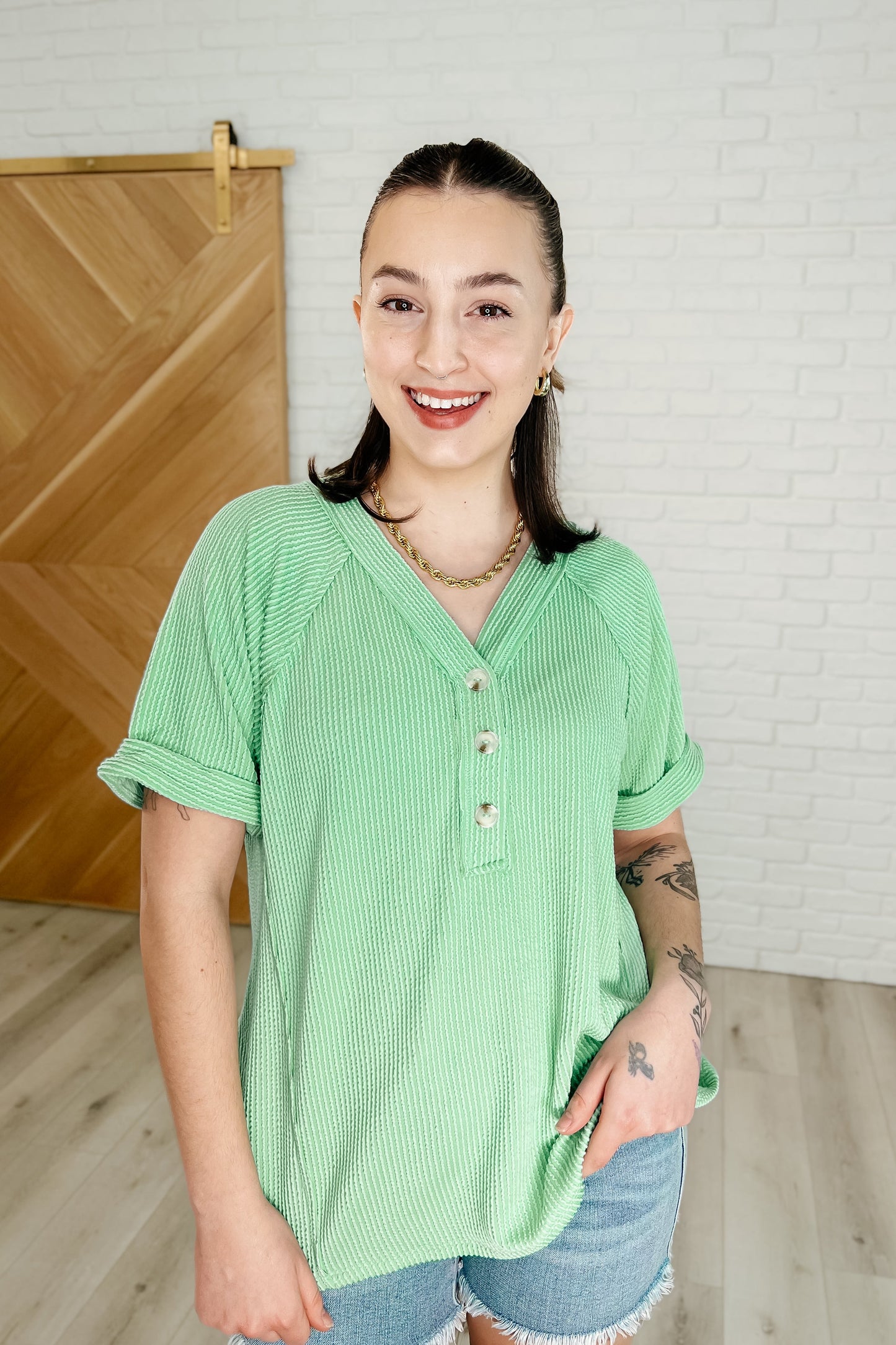 Plain and Sassy V-Neck Tee in Mint Green