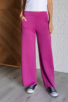 Woman wearing Wide Leg Crop Pant in Magenta