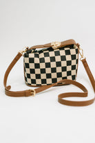 Checkered crossbody bag, canvas handbag, PU leather trim, women's designer shoulder bag, retro checkers purse, small messenger bag, gold hardware bag, chic everyday purse.