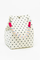 Polka dot bag, textured knit handbag, stretch fabric tote, unique designer purse, statement shoulder bag, white knit handbag, trendy polka dot accessory.