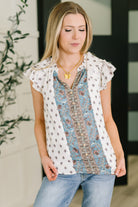 boho blouse, flutter sleeve top, lightweight summer shirt, V-neck blouse for women, high-low hem top, floral print blouse, breathable womens clothing