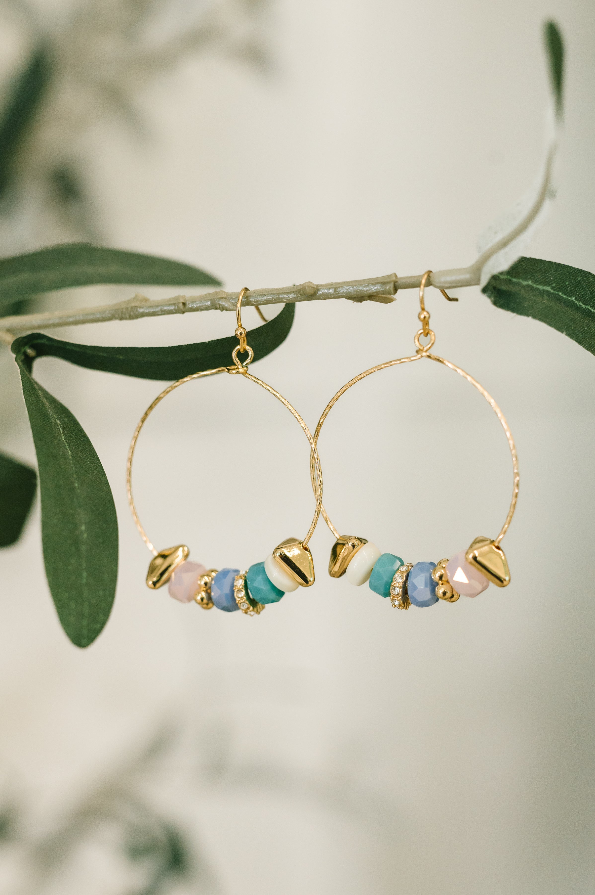 pastel hoop earrings, beaded hoops, 1.5 inch earrings, lightweight jewelry, boho hoop earrings, colorful bead earrings, pastel accessories, gold beaded hoops