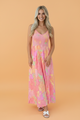 floral maxi dress, smocked summer dress, high waist floral dress, summer dress with pockets, pink floral sun dress, shirred bodice maxi, garden party outfit, cotton floral dress