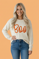 Halloween sweater, Boo knit sweater, women's fall fashion, oversized graphic sweater, cream Halloween top, cute spooky clothes, drop shoulder knit, autumn layering piece.