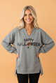 Happy Halloween Sequin Graphic Sweatshirt – Relaxed Notched V-Neck Top