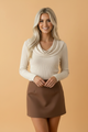 Cowl neck top, ribbed knit sweater, long sleeve knit, women's boutique tops, soft stretch shirt, fall layering top, elegant casual wear, ribbed texture top, transition piece.