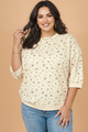 plus size fashion, floral blouse, colorblock top, women's 3/4 sleeve top, spring layering, comfortable plus size tops, casual chic, shift silhouette blouse