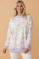 floral sweatshirt, mock neck pullover, women's colorblock top, lavender floral sweater, long sleeve floral top, casual chic apparel, breathable sweatshirt, spring floral fashion