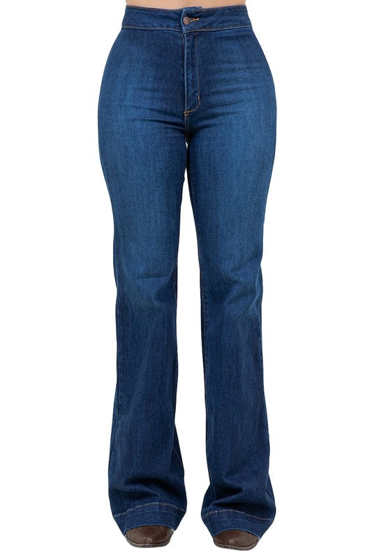 High rise wide leg jeans, dark wash denim, Made in USA jeans, stretch wide leg pants, premium denim, high waisted jeans, women's wide leg trousers, 32 inseam jeans.