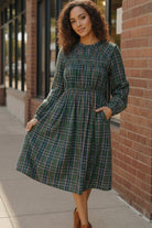 Green Plaid Midi Dress