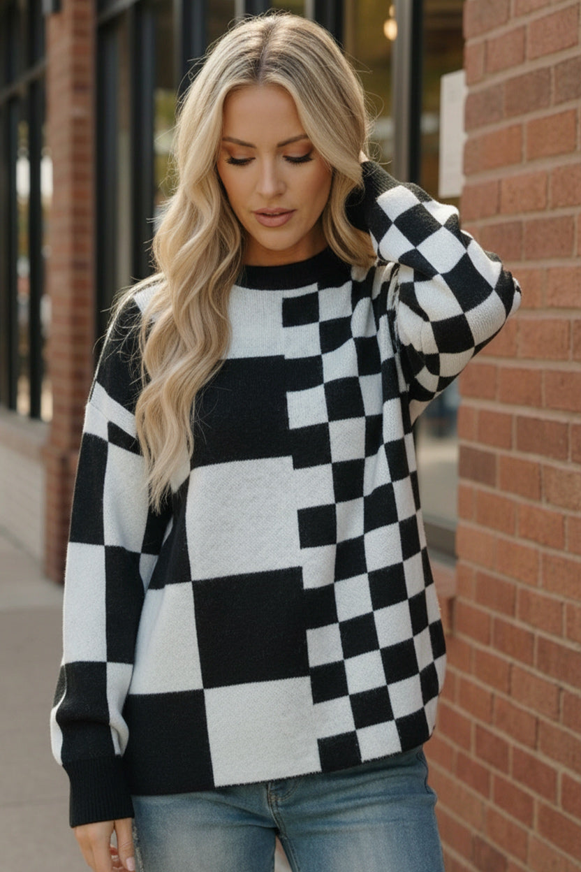 Black and White Checkered Sweater