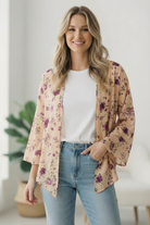 floral kimono, women's layering piece, lightweight cardigan, open front floral top, bohemian kimono, spring fashion staples, flowy floral cover up, feminine outerwear