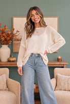 Coastal breeze sweater, open knit cotton pullover, oversized cream sweater, beach layering piece, breathable women's knitwear, 100% cotton sweater, relaxed fit pullover.