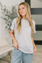 heather grey tee, women's relaxed fit tshirt, soft cotton jersey top, stretch cotton crew neck, basic grey loungewear, comfortable everyday shirt, 100% cotton tee