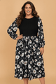 Plus Size Dress, Floral Midi Dress, Patchwork Ribbed Dress, Long Sleeve Plus Size, Women's Floral Fashion, Elegant Midi Dress, Colorblock Dress.