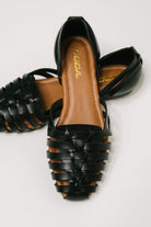 Black woven flats, women's slip-on shoes, comfortable work flats, PU leather loafers, round toe flats, everyday black shoes, breathable woven loafers, Gulla flats.