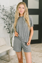 loungewear set, 2-piece matching set, melange outfit, high waisted shorts set, black lounge set, comfortable co-ord, women's athleisure, brushed fabric set