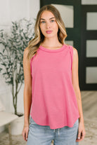 Pink Waffle Knit Tank, Women's Sleeveless Top, Thread Theory Clothing, Lightweight Casual Tank, Exposed Seam Top, Scooped Hem Tank, Pink Summer Top, Boutique Fashion Tank.