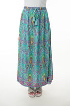 Mint maxi skirt, paisley print skirt, boho long skirt, tassel waist skirt, lightweight rayon skirt, high waisted summer skirt, bohemian fashion, beach cover up skirt, fabknits skirt.