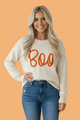 Halloween sweater, Boo knit sweater, women's fall fashion, oversized graphic sweater, cream Halloween top, cute spooky clothes, drop shoulder knit, autumn layering piece.