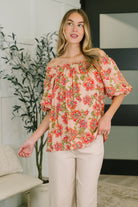 Floral blouse, off the shoulder top, balloon sleeve blouse, boho summer fashion, ruffled sleeve top, crinkle woven shirt, women's floral tops, Petal Perfect blouse