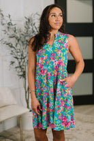 Tiered floral dress, ditsy floral sundress, tank dress with pockets, Bulgari fabric dress, summer sleeveless dress, women's floral midi, breezy summer fashion.