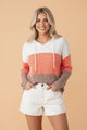 colorblock hoodie, ribbed knit top, women's hooded pullover, casual boutique tops, long sleeve knit sweater, relaxed fit hoodie, fall fashion, colorblock sweater, soft knit top