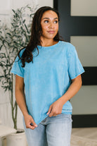 mineral wash tee, 100% cotton boxy t-shirt, blue vintage wash shirt, women's oversized tee, deep sky blue top, jersey knit t-shirt, effortless style clothing