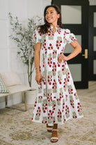 White tiered dress, cotton poplin midi, notch neck dress, balloon sleeve white dress, Quiet Life clothing, ruffle neck cotton dress, white summer dress with pockets.