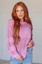 loose knit sweater, pink open weave sweater, women's striped knitwear, cotton blend pink sweater, breathable boho sweater, My Latest Love knit, comfort fit sweater, lightweight spring sweater, chic pink top, textured block stripe sweater