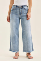Judy Blue Jeans, Mid Rise Wide Leg, Ankle Fray Denim, Stretch Wide Leg Jeans, Mary Wide Leg, Women’s Boutique Denim, Comfortable Stretch Jeans, Raw Hem Wide Leg.