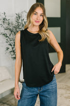 Thread Theory tank, black waffle knit top, women's sleeveless tank, edgy casual fashion, lightweight summer top, exposed seam tank, black round neck top.