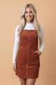 Corduroy Dress, Zip-Front Sheath, Sleeveless Layering Dress, Women's Pocketed Dress, Modern Corduroy Fashion, Textured Shift Dress, Versatile Autumn Dress