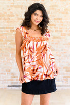 rust embroidered top, watercolor floral blouse, flutter sleeve top, boho square neck top, cinnamon embroidery, rayon floral top, Francesca top rust, women’s boho fashion, stylish summer blouse
