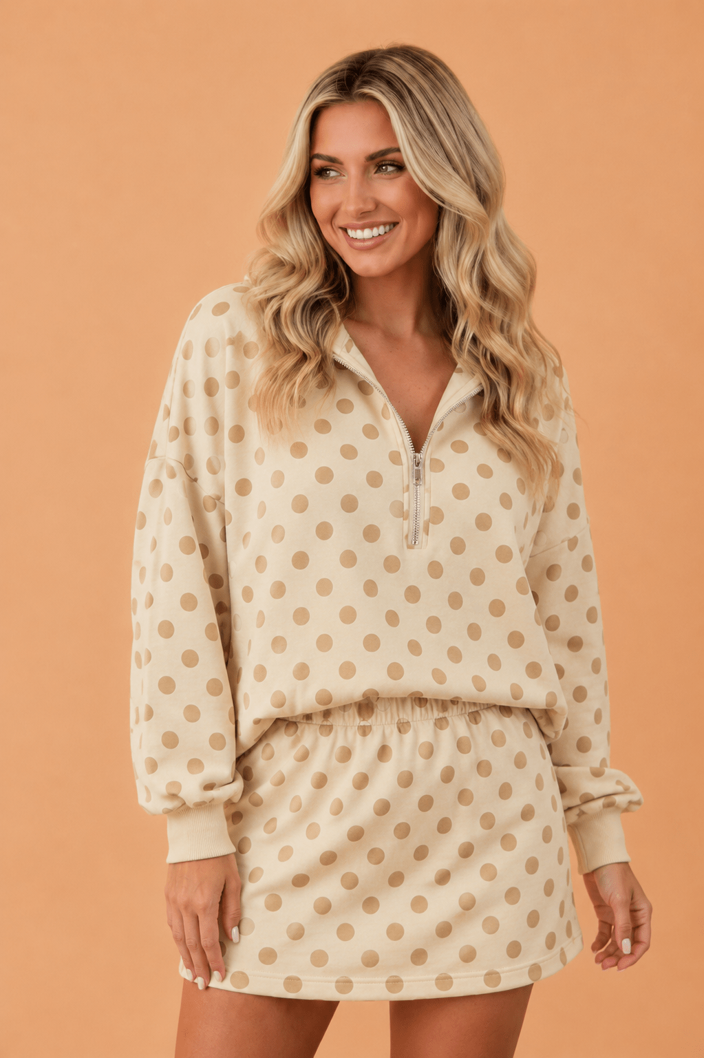 Piper Polka Dot Half-Zip Hoodie & Mini Skort Set